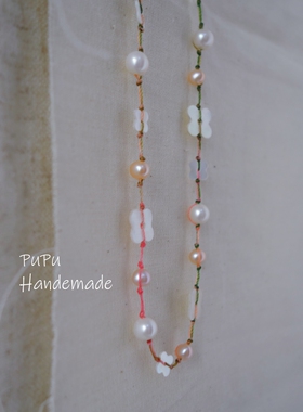 扑扑设计法式贝壳四叶草珍珠项链