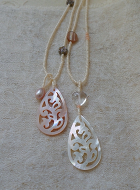 扑扑制物•孤品原创设计雕花贝壳进口玻璃米珠项链小众个性特别