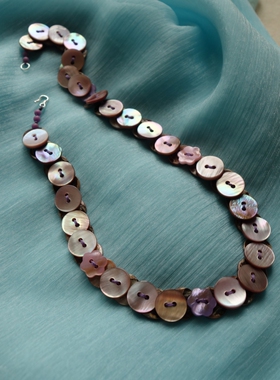 原创超美天然贝壳扣子编织项链