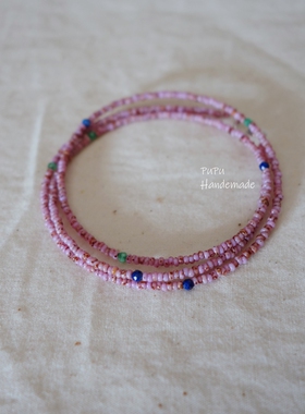 超极细原创渐染紫粉小米珠项链