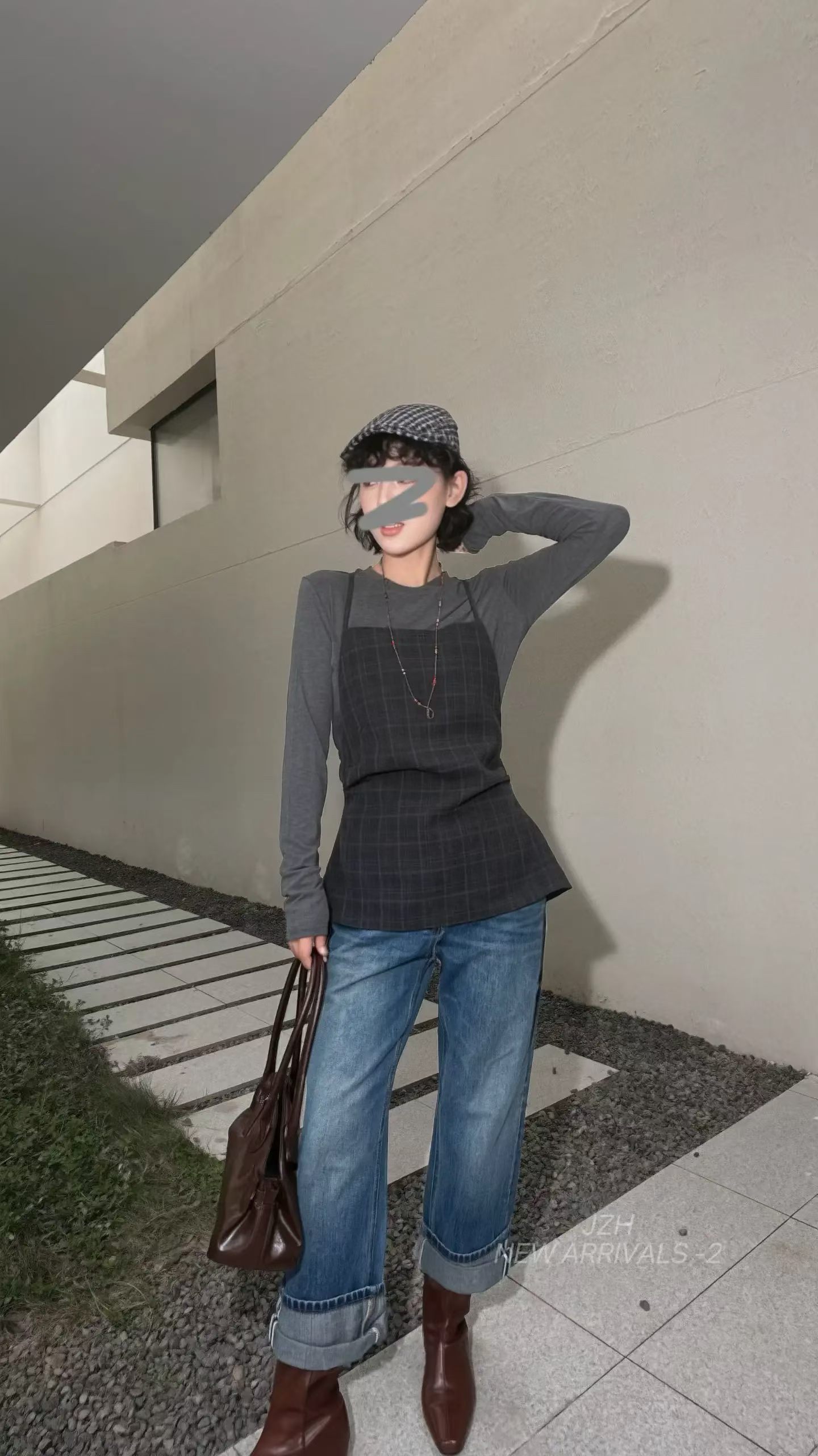 格子吊带叠穿T恤女百搭显瘦上衣