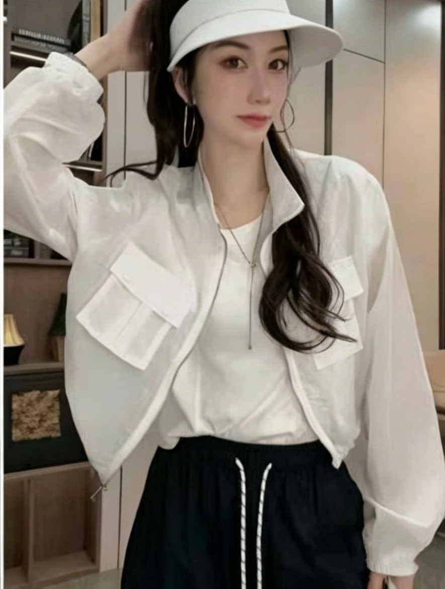 百搭防晒立领拉链短款外套上衣女