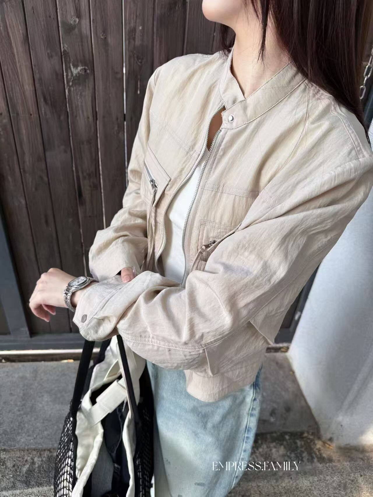 防晒天丝立领拉链短款外套上衣女