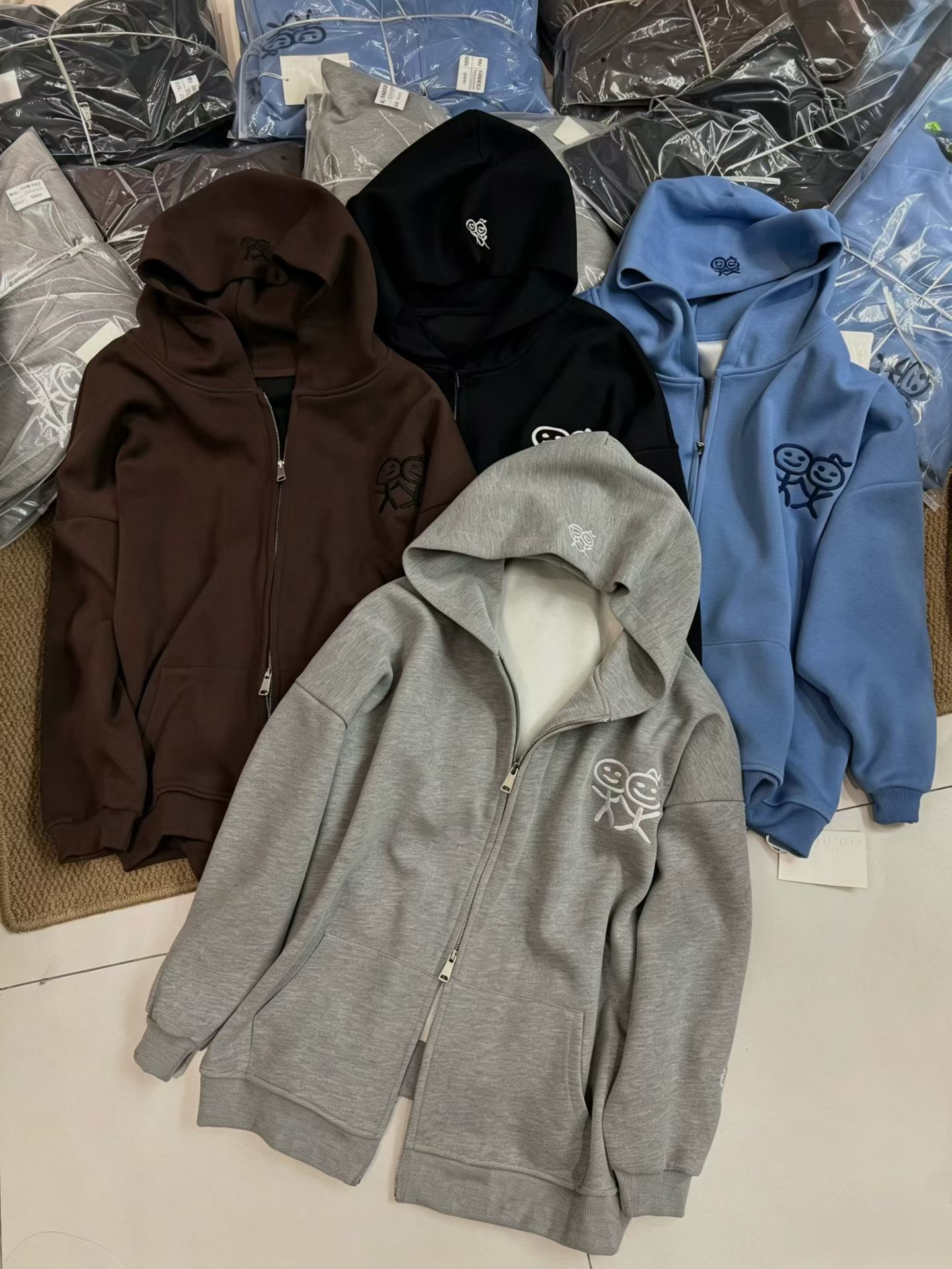 火柴人刺绣连帽宽松显瘦卫衣外套