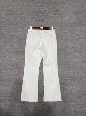 3C白色钉珠微喇牛仔裤女夏季薄款高腰显瘦