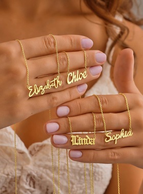 项链定制姓名DIY字母锁骨链原创设计欧美跨境亚马逊时尚饰品礼物