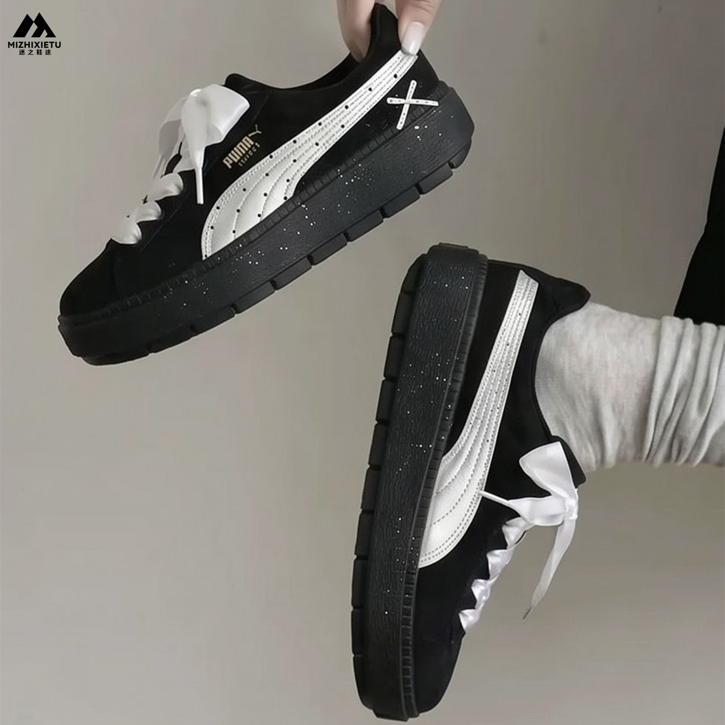 球鞋定制 PUMA/彪马 Platform 银色芭蕾甜美少女百搭女子低帮板鞋
