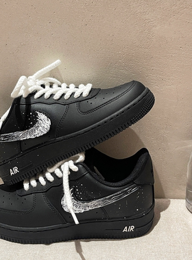 球鞋定制 Nike/耐克 Air Force 1  手绘海浪浪花泼墨男女子板鞋