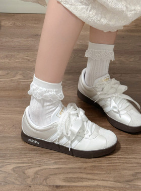 球鞋定制 Adidas/阿迪达斯 Neo月光圆舞曲蕾丝蝴蝶结银白女子板鞋