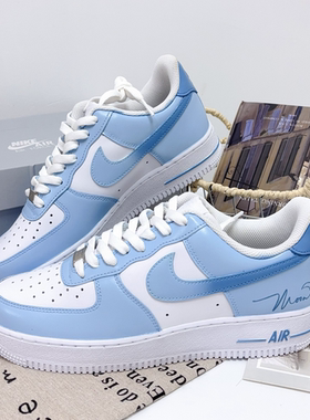 球鞋定制 Nike/耐克 Air Force 1蓝梦轻语蓝白空军一号男女子板鞋