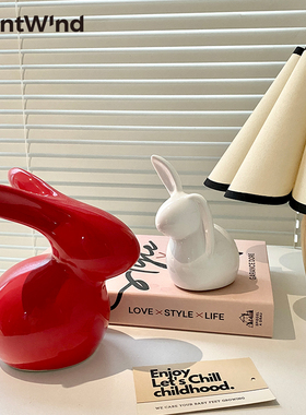 红色兔子摆件电视柜玄关北欧现代