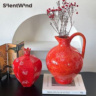SilentWind新中式 红色陶瓷花瓶组合节庆新春客厅家居禅意陶罐摆件