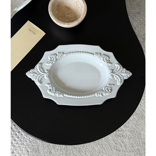 SilentWind寂风法式 复古浮雕西餐盘甜品盘高颜值陶瓷点心盘沙拉碗