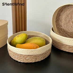 SilentWind斯里兰卡草编收纳筐田园风编织篮桌面零食杂物储物篮