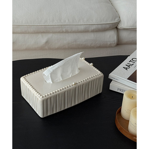 法式珍珠浮雕陶瓷纸巾盒