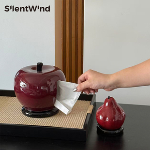 SilentWind寂风创意苹果纸巾盒陶瓷客厅家用桌面装 饰卷纸抽纸收纳