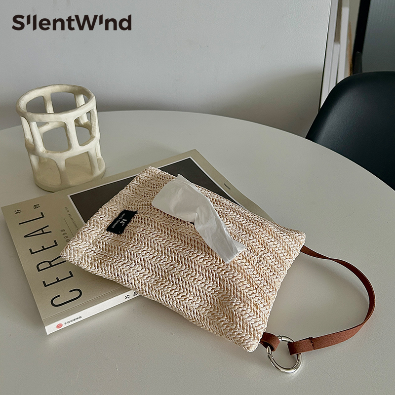 Silent Wind复古编织纸巾袋 家用客厅车载椅背悬挂式抽纸包收纳套