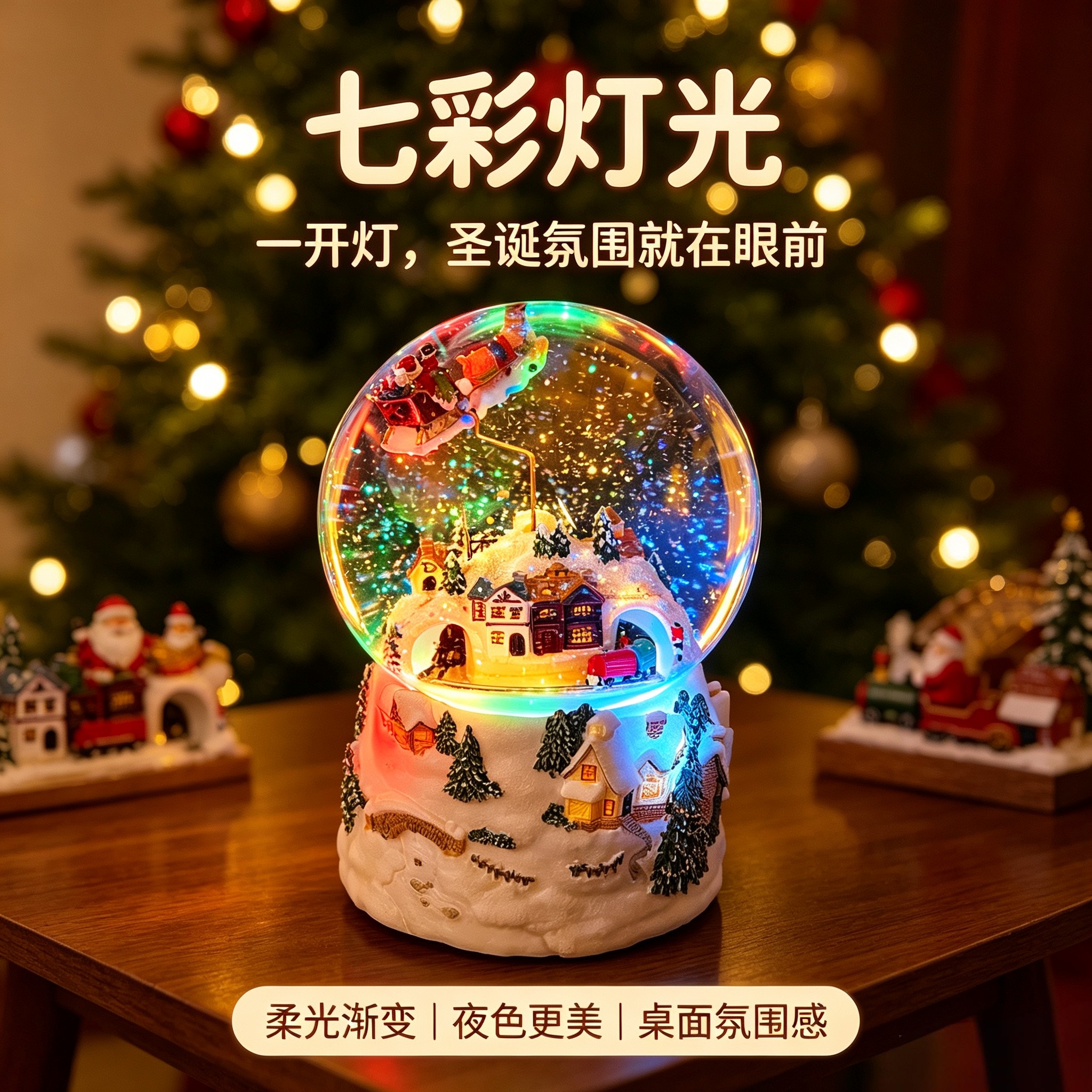 圣诞老人雪橇七彩灯光音乐盒