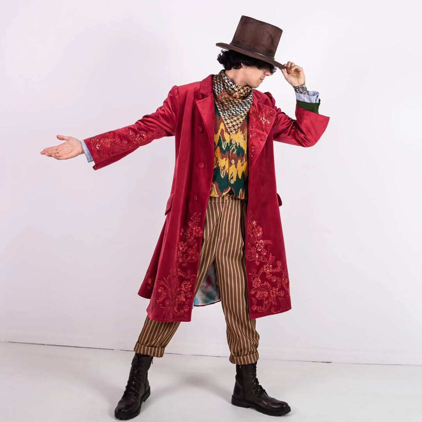 旺卡主题红色长款演出服查理巧克力工厂cos舞台剧装扮服成人