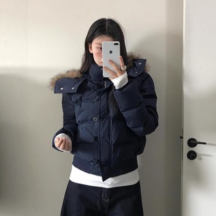南区菲奥娜藏青色棉服女2025冬季新款加厚高级感短款显瘦棉衣外套