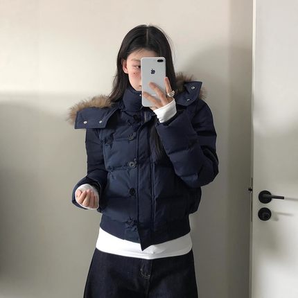 南区菲奥娜藏青色棉服女2025冬季新款加厚高级感短款显瘦棉衣外套