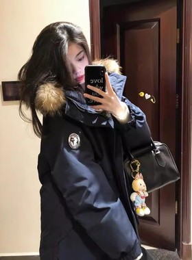 工装派克羽绒棉服女2025冬季新款加厚美式高级情侣大毛领棉衣外套