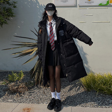 学院风黑色中长款羽绒棉服女2022年新款棉衣棉袄韩版过膝冬季外套