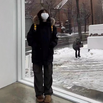 大毛领派克羽绒棉服女2025冬季新款宽松韩系工装棉衣棉袄加厚外套