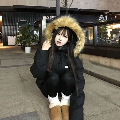 美式复古高级感黑色羽绒棉服外套