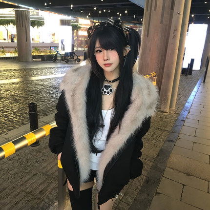 麂皮绒座山雕毛茸茸棉服女2025冬季新款加厚美式cleanfit棉衣外套