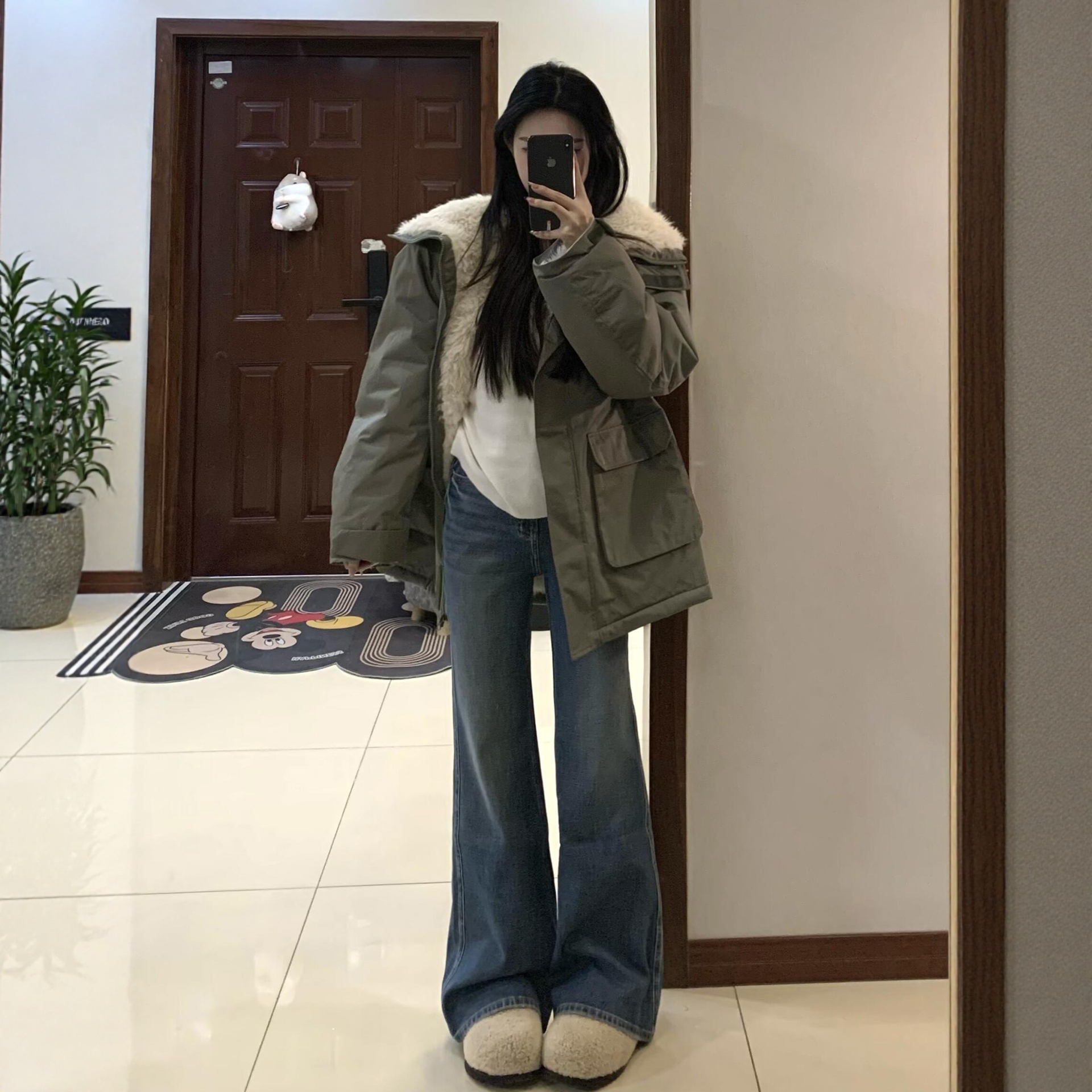 超好看羊羔毛派克棉服女中长款
