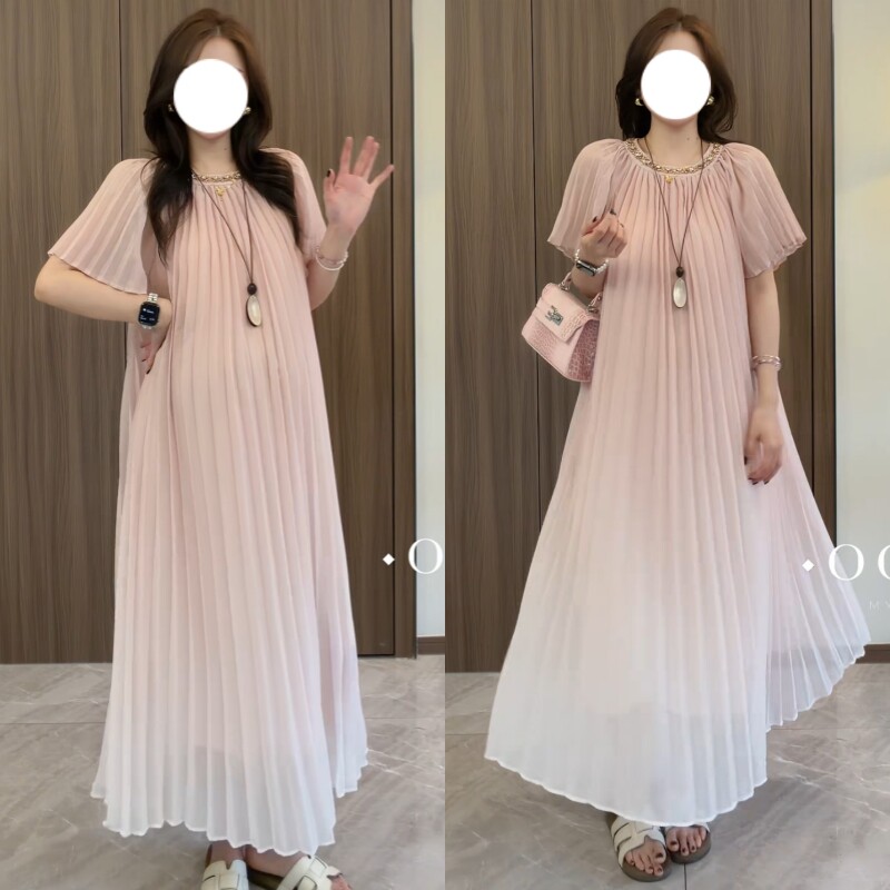 孕妇夏季法式大码百褶连衣裙