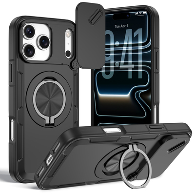 适用iPhone17/18promax手机壳旋转支架推窗磁吸防摔简约商务个性创意苹果16/15/14/13/12保护套男女款潮
