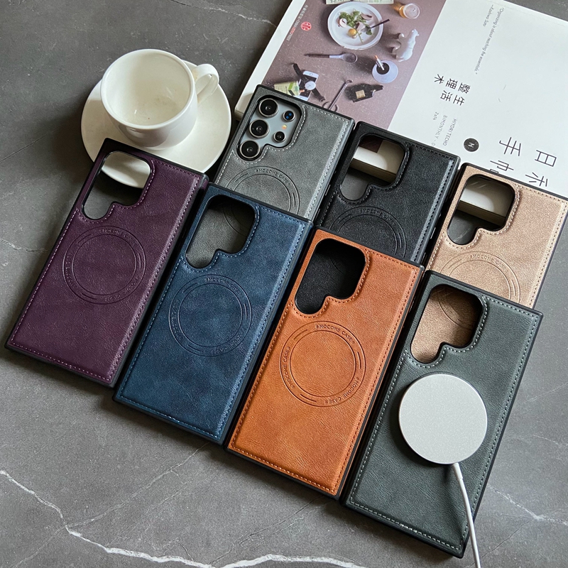 简约商务个性创意复古皮纹磁吸适用三星s25ultra手机壳防摔男女款s25edge/s24fe/s23/s22保护套潮