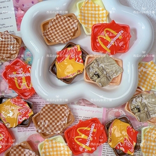 西瓜定制仿真捏捏餐盘餐垫盘子麦当劳格子油纸盘diy手工树脂配件