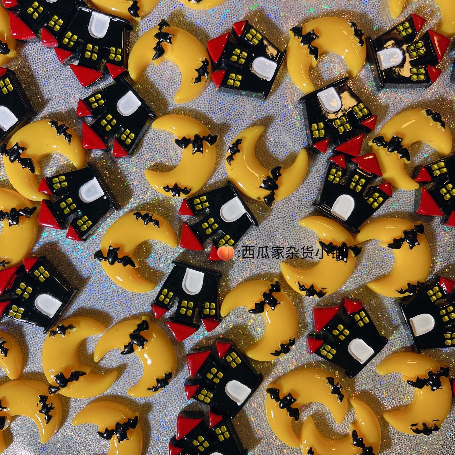 树脂配件万圣节新款滴胶奶油胶手机壳水杯材料蝙蝠月亮城堡黑房子