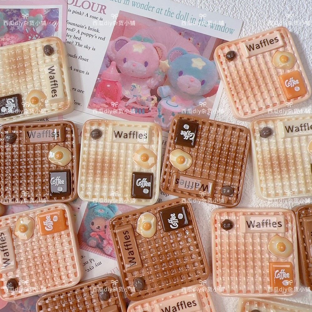 仿真微缩食玩捏捏餐盘华夫饼鸡蛋咖啡拼盘diy冰箱贴场景树脂配件