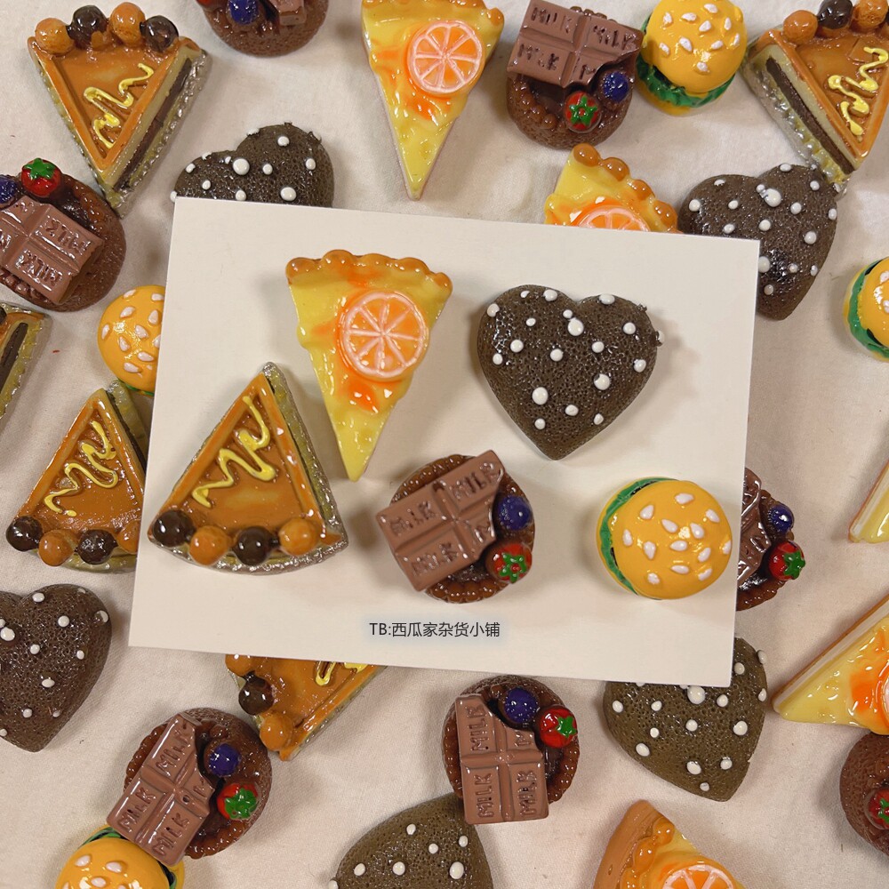 仿真披萨橙子巧克力蛋糕汉堡包爱心奶油胶手机壳树脂配件diy发夹