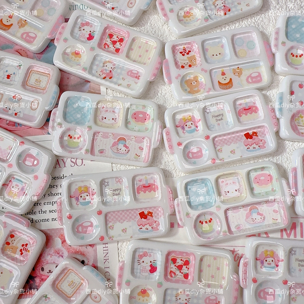 【西瓜定制】仿真食玩捏捏分格餐盘KT猫轻松熊盘子diy手工树脂配