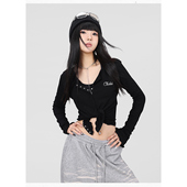 春长袖 上衣 纽扣kpop跳舞内搭打底辣妹短款 爵士舞修身 刺绣性感小衫