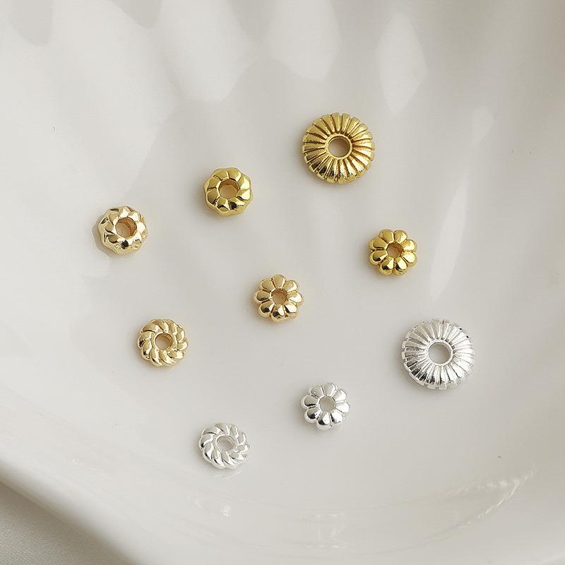 14K包金保色瓜纹飞碟隔片太阳花朵手链项链串珠材料diy饰品配件