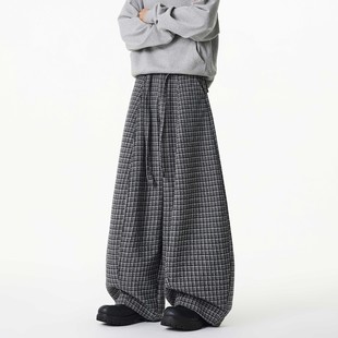 K25917 B315 特p52控98 压褶抽绳格子设计阔腿休闲裤 抖音品质美式