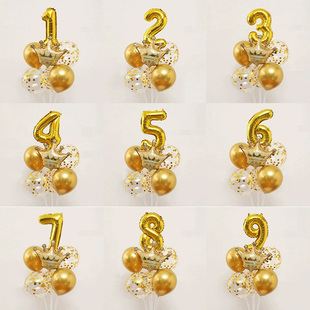 金色皇冠数字气球生日装饰场景布置宝宝一周岁生日布置气球桌飘