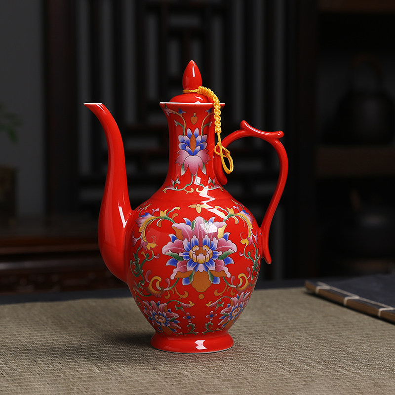 陶瓷酒壶酒瓶珐琅彩1斤装中式仿古宫廷风酒具套装家用白酒分酒器