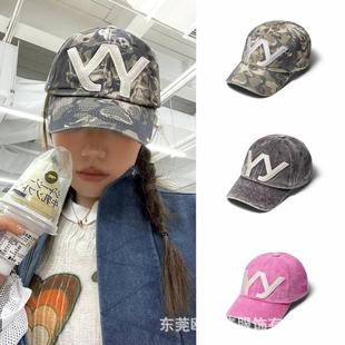 韩国openyy字母刺绣水洗做旧棒球帽男女显脸小鸭舌帽遮阳防晒帽子