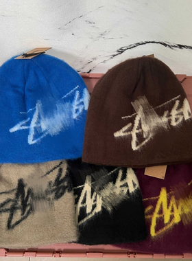 STU街头嘻哈潮牌针织毛线帽马海毛男女情侣秋冬帽子明星美潮冷帽