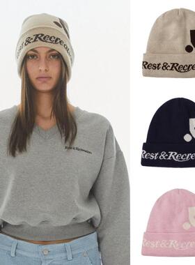 韩国restandrecreation字母提花针织毛线帽子女RR保暖冷帽冬
