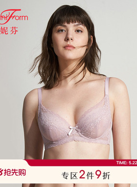 曼妮芬小长三角轻薄单层围文胸女士大胸显小性感蕾丝红色新年内衣