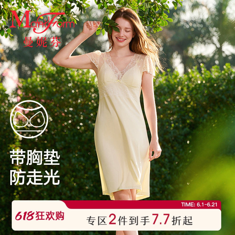 曼妮芬带杯垫短袖裙装莫代尔家居服睡衣女士舒适睡裙20310929