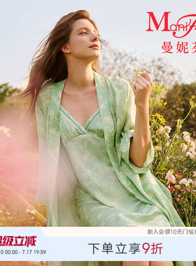 曼妮芬性感度假风家居服女士睡衣睡袍春夏季外披睡衣